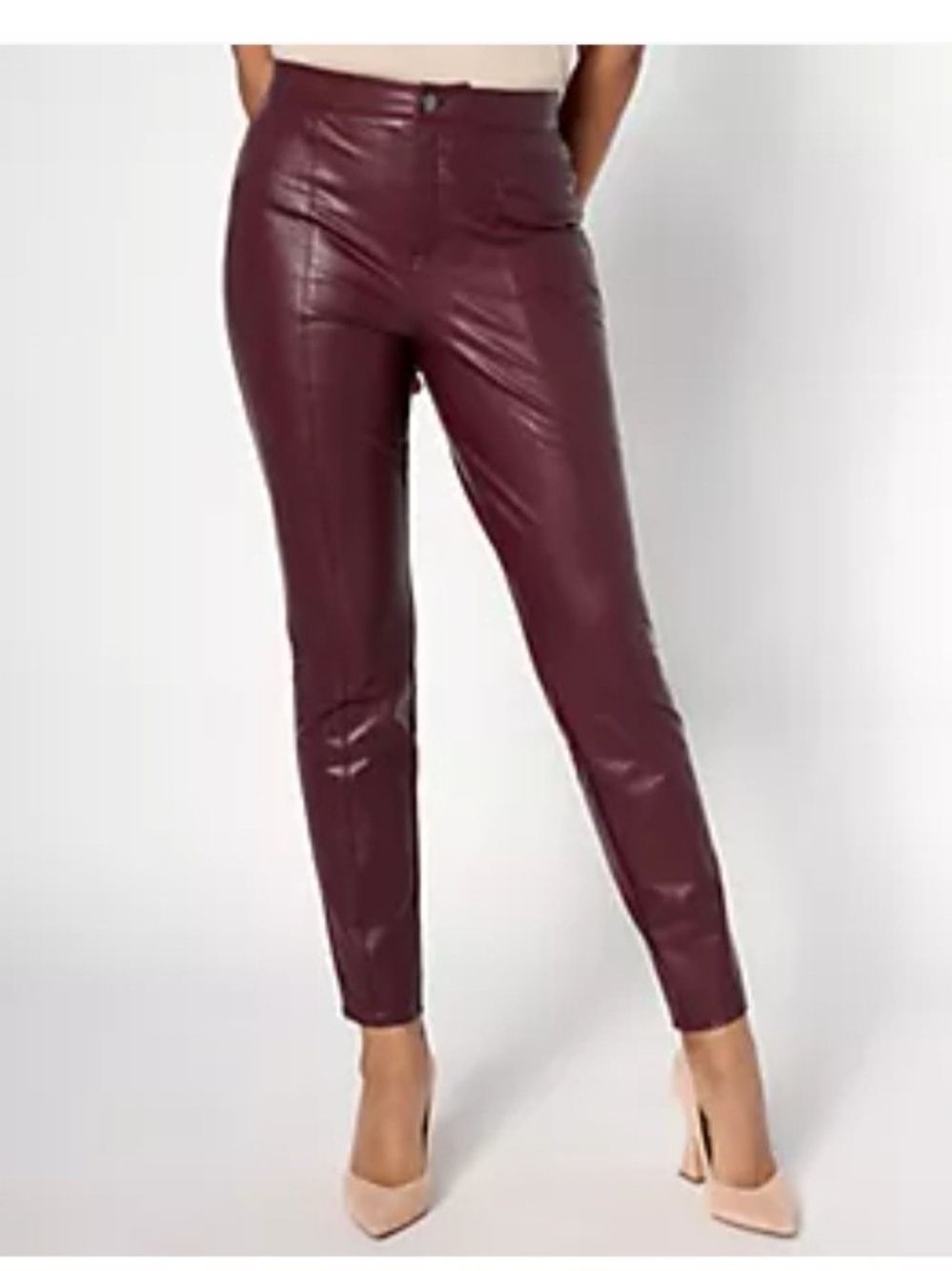 Dennis Basso Faux Leather Slim Leg Pants Deep Wine